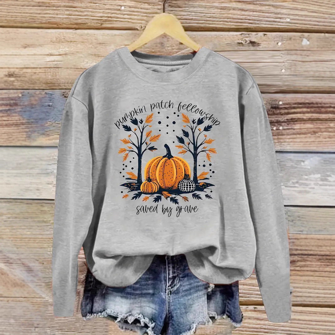 Dame sweatshirt med efterårs græskar design og afslappet pasform Stilla