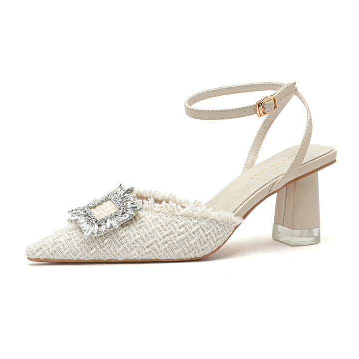 Dame Spids-Tå Slingback-Pumps med dekorativ sløjfe og blokhæl Stilla