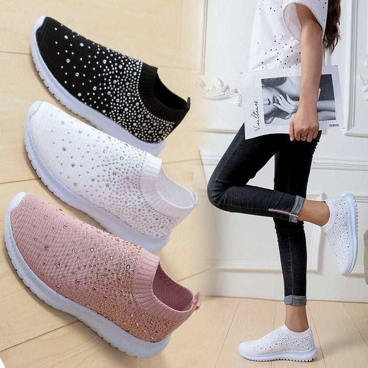 Dame Modiske og glitrende Slip-On Sneakers med åndbart strik-overdel Stilla