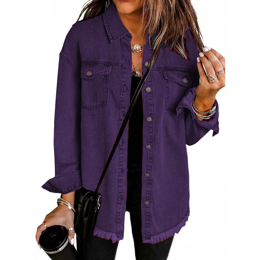 Dame Denim Skjortejakke i afslappet Oversized-stil med frynser Stilla