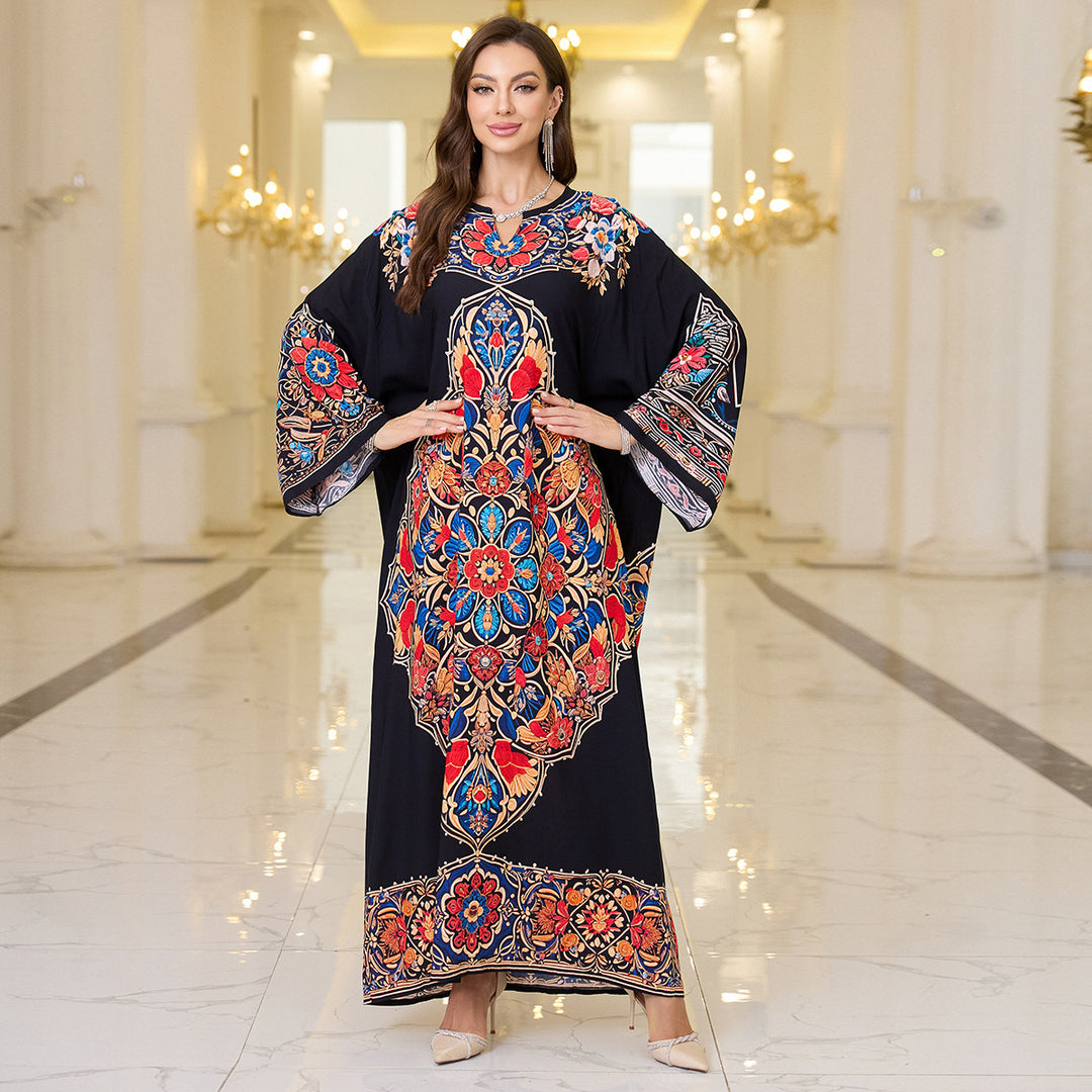 Dame Langærmet Kaftan med kunstnerisk broderimønster Stilla