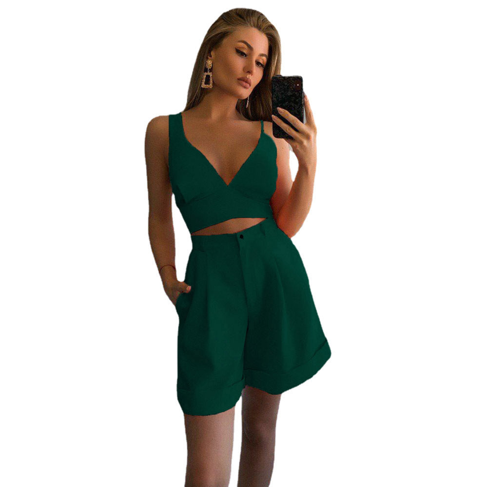 Dame moderigtigt Crop-Top og brede shorts sæt Stilla