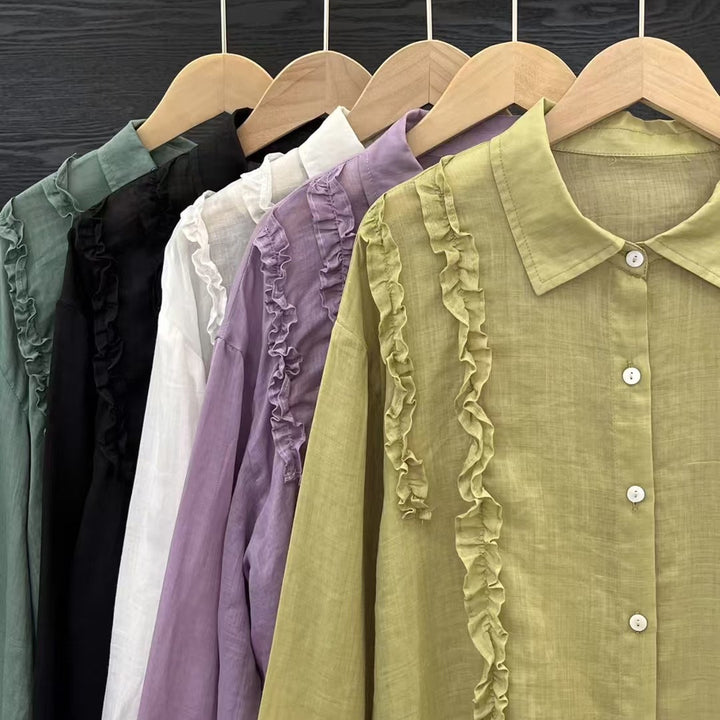Femme Flæse Detalje Langærmet Bluse Stilla