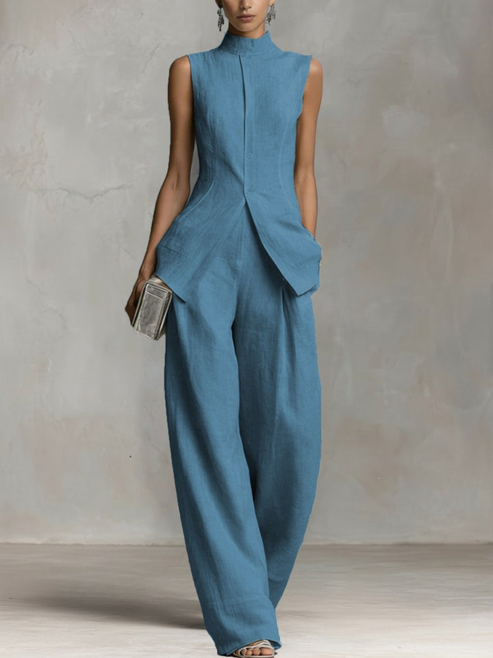 Damer Elegant Jumpsuit med høj hals og bred ben Skovae