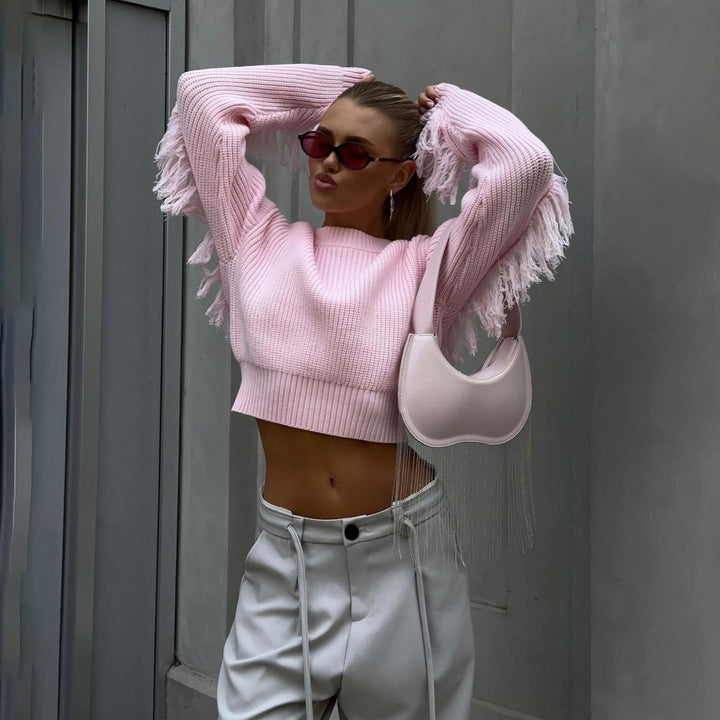 Kvinder Stilfuld Crop Sweater med Frynse Stilla