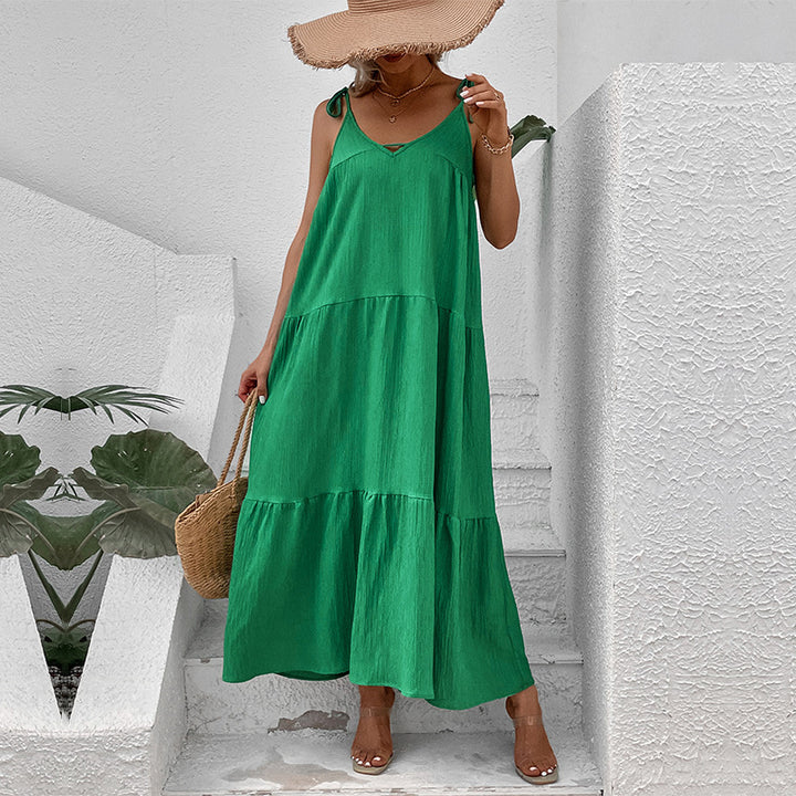 Femme Stribet Maxi-Kjole med justerbare Spaghetti-Stropper Stilla