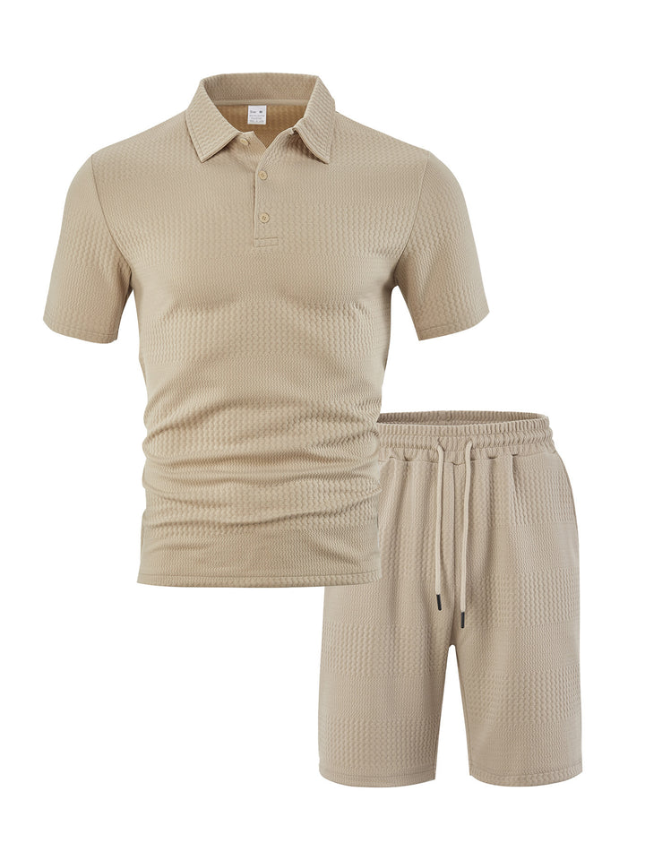 Herrer Sporty Polo- og Shorts-sæt med åndbar struktur og elastisk bånd Stilla