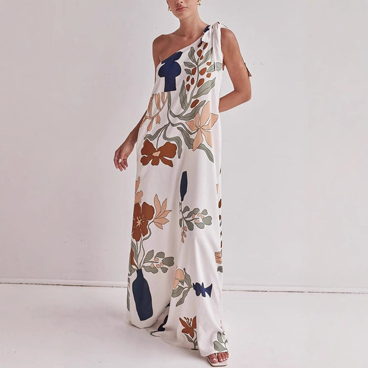 Dame Maxi-kjole med asymmetrisk stropdesign og blomstermønster Stiila