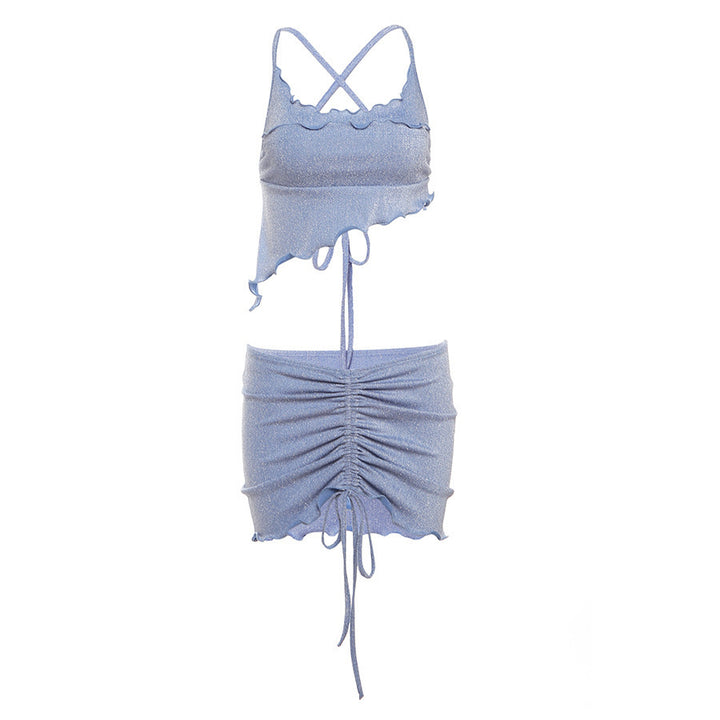 Dame sommertop med raffineret cut-out og rynket skørt Stilla