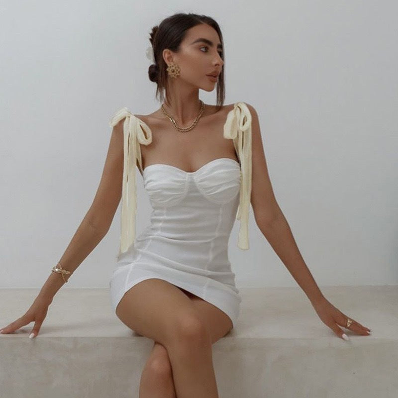 Dame Figurtilpasset Minikjole med stroppeløs Bustier-look og charmerende sløjfer Skovae
