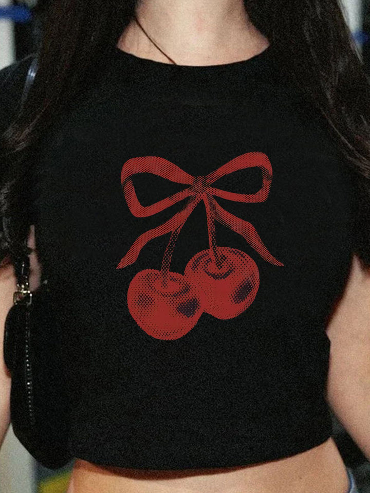 Dame kortærmet T-shirt med trykt læbemotiv Skovae