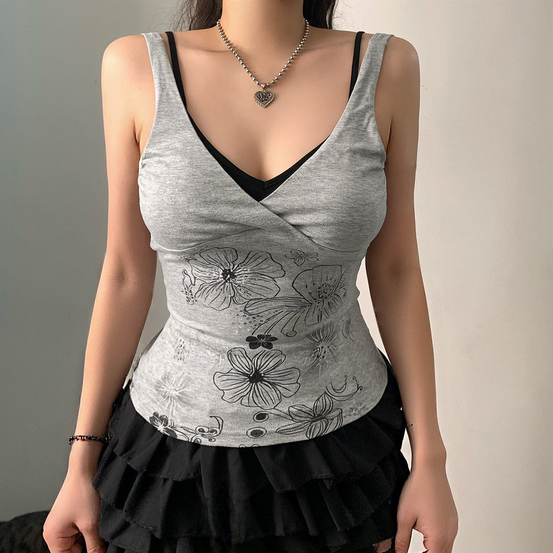 Dame Crop-Top med floralt design og spaghetti stropper Skovae