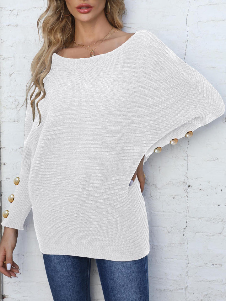 Dame Elegant Sweater med Off-Shoulder-design og Perleknapper Stilla