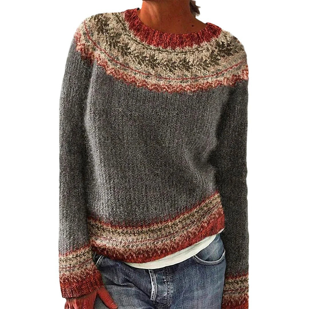 Kvindernes chunky strikket sweater med nordisk mønster og løs pasform Stilla