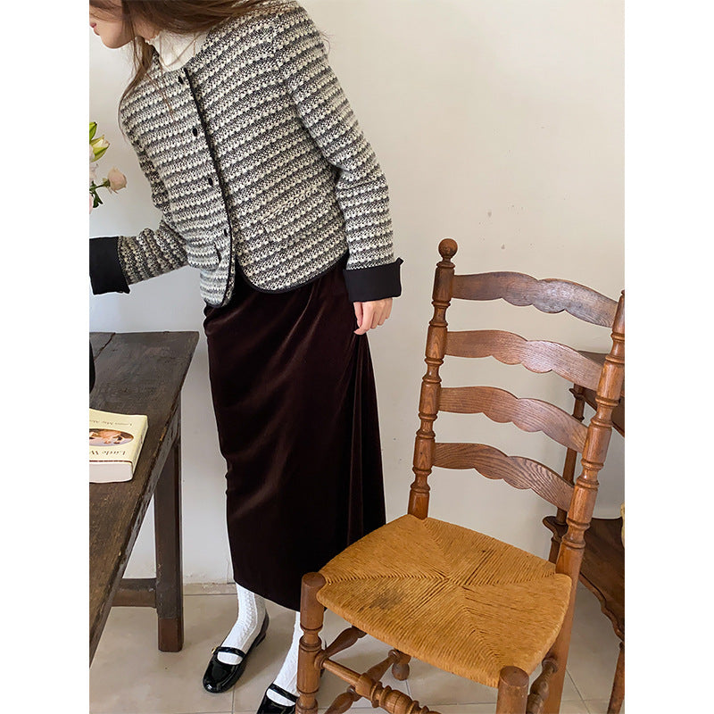 Dame fashionable jakke i tweed look med rund hals Stilla