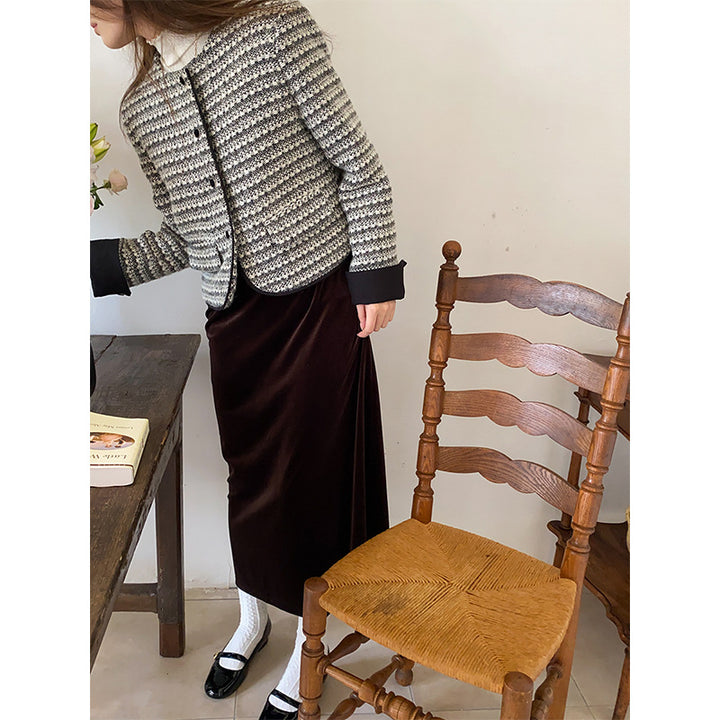 Dame fashionable jakke i tweed look med rund hals Stilla