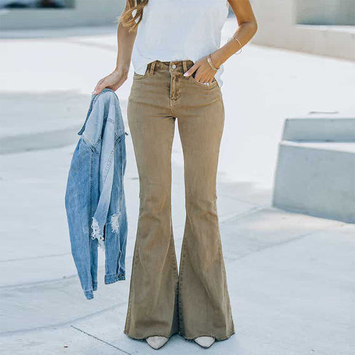 Damer Flared Jeans i afslappet vintage-stil med høj talje og frynset kant Stilla