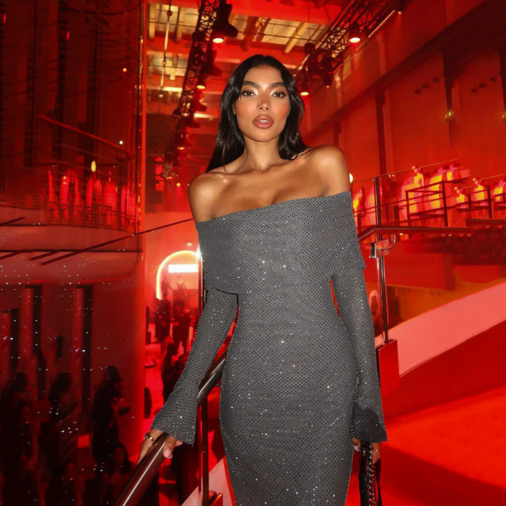 Dame Off-Shoulder Glitrende Aftenkjole Stilla