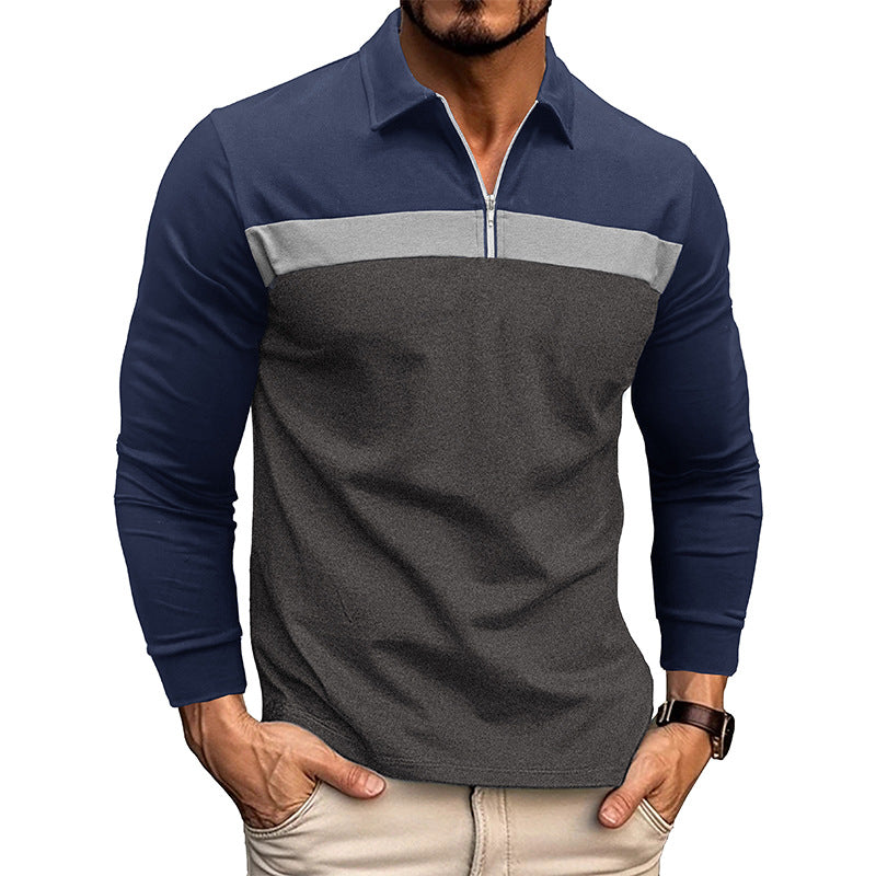 Herren sporty langærmet skjorte med moderne halv lynlås og farveblokdesign Stilla