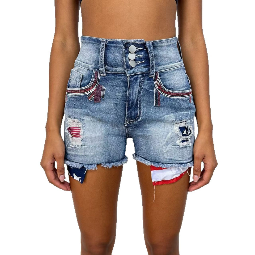 Dame Denim-shorts i vintage-stil med broderede detaljer Skovae