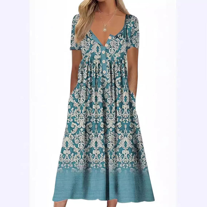 Dame Elegant Maxikjole med floralt design og praktiske lommer Stilla