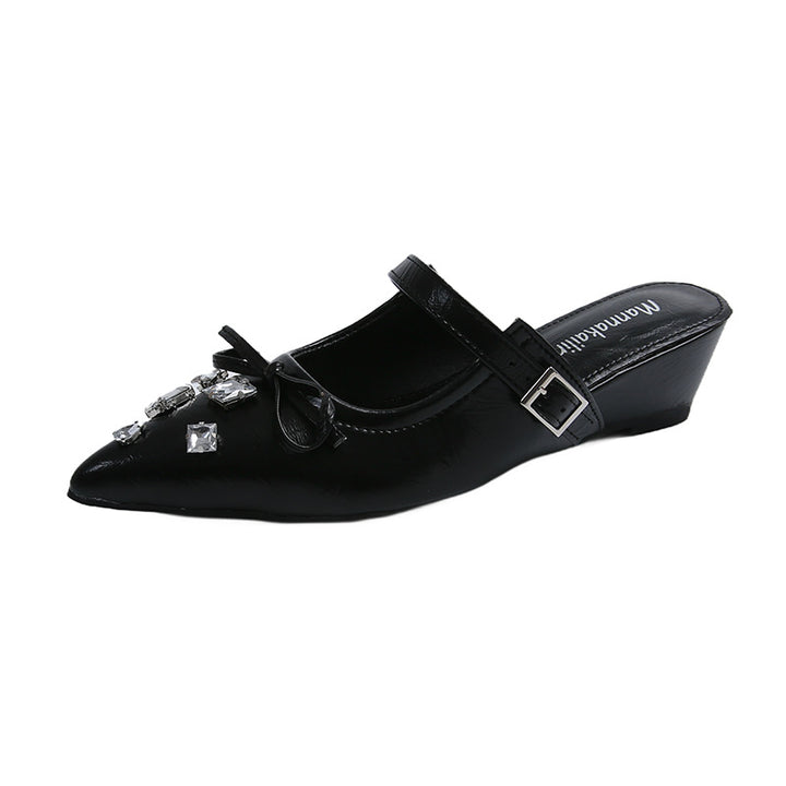 Dame Elegante Spids-Tå Slingback Mules med Strassdekoration Stilla