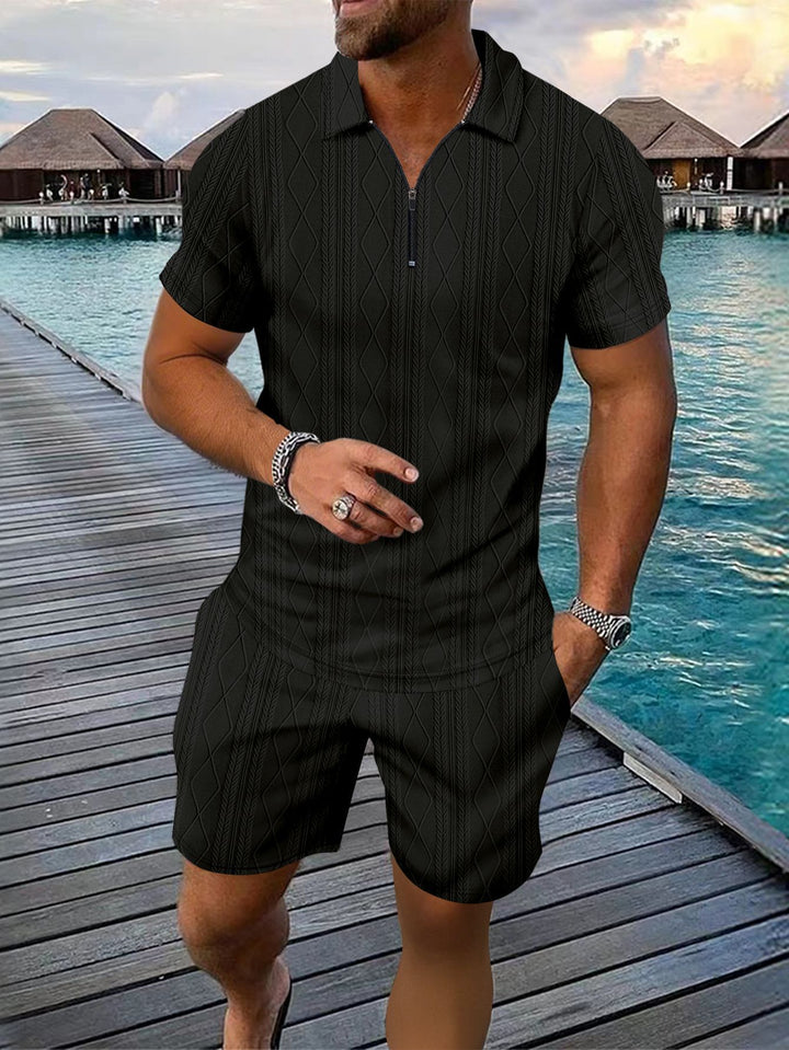 Herre polo-shirt med moderne lynlås og struktureret design Stilla