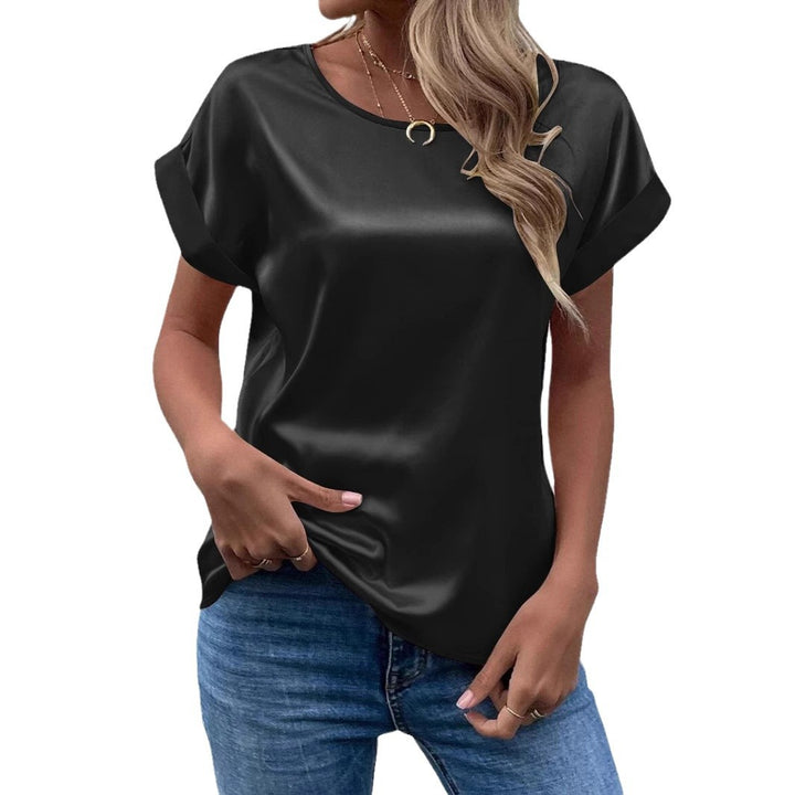 Dame satin-bluse med afslappet snit og dekorative ærmeudskæringer Stilla