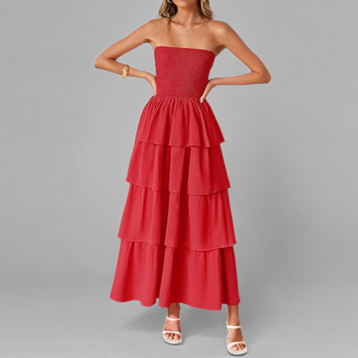 Dame Lang Rynketkjole med off-shoulder design og elastisk overdel Stilla