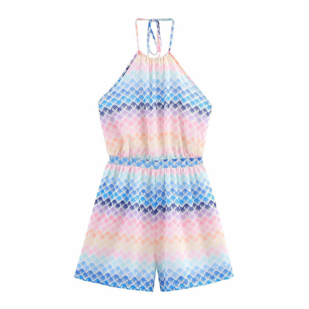 Dame Halter Neck Zickzack Tryk Playsuit Stilla