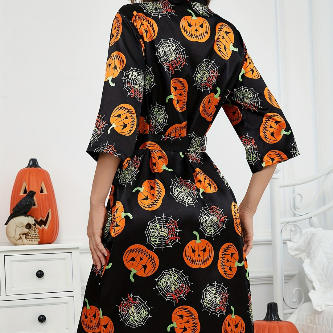 Dame-Halloween-tema-satin-kappe med bælte Stilla