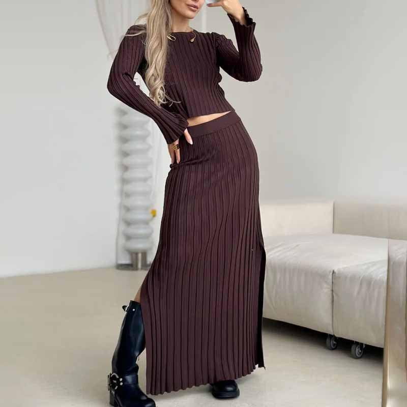 Dame Strik-Crop-Top med moderigtigt ribdesign og lange ærmer Stilla