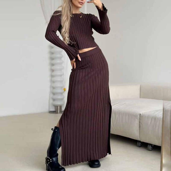 Dame Strik-Crop-Top med moderigtigt ribdesign og lange ærmer Stilla