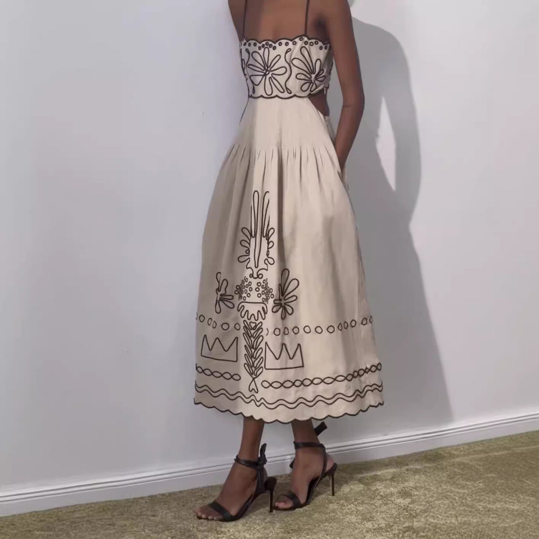 Dame Elegant Maxikjole med udsmykkede blomstermotiver Stilla