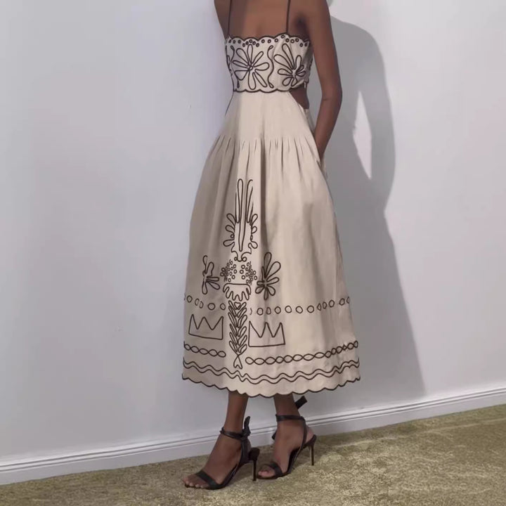 Dame Elegant Maxikjole med udsmykkede blomstermotiver Stilla