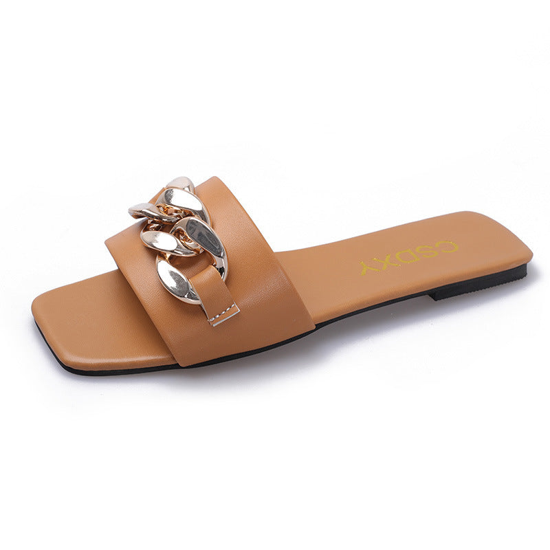 Dame slide-sandaler med skinnende kædeudsmykning og komfortabelt fodseng Stilla