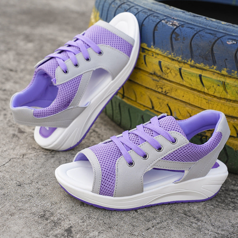 Dame Sporty Sandaler med åndbart netdesign og elastisk snøring Stilla