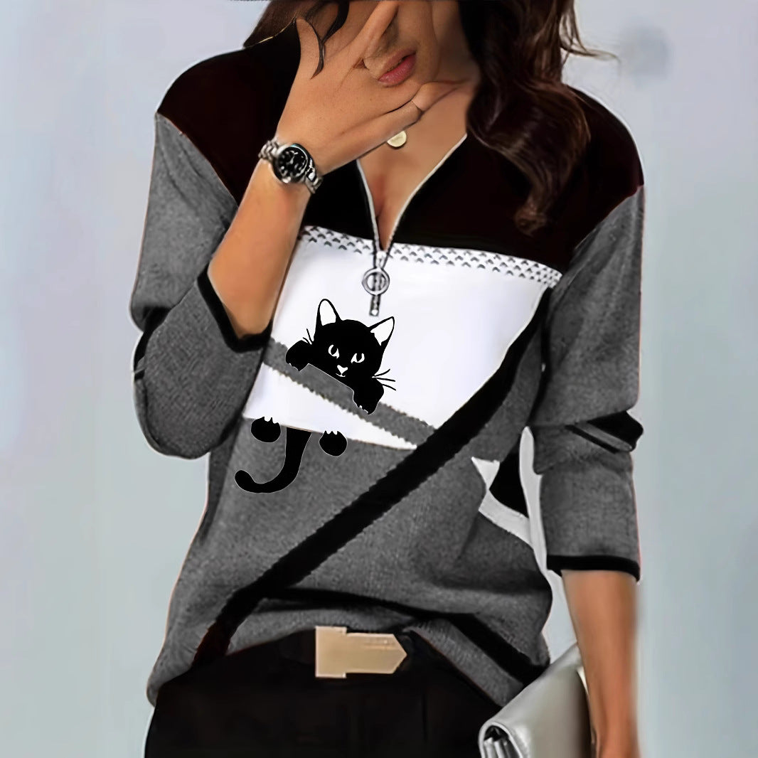 Dame Fritid Kat Grafik Pullover Stilla