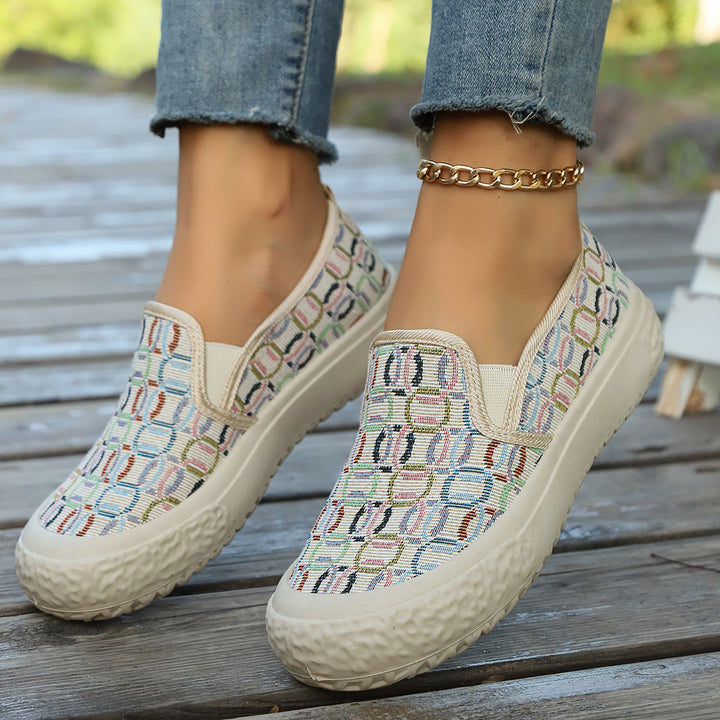 Dame Slip-On Sneakers med moderne geometrisk mønster og elastisk indtræk Stilla