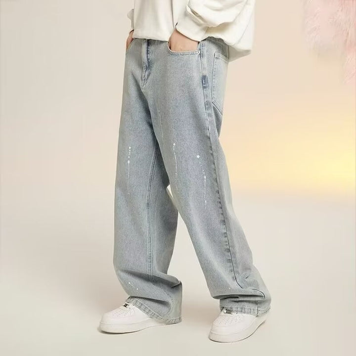 Herrer afslappede Wide-Leg Jeans med kreative vaske Stilla