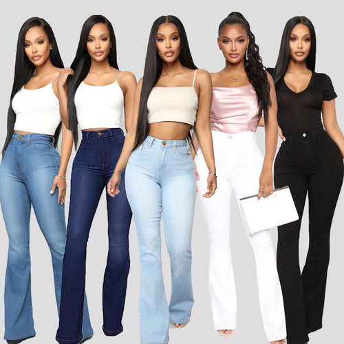 Damer figursyet top og bredt skårne flared jeans Stilla