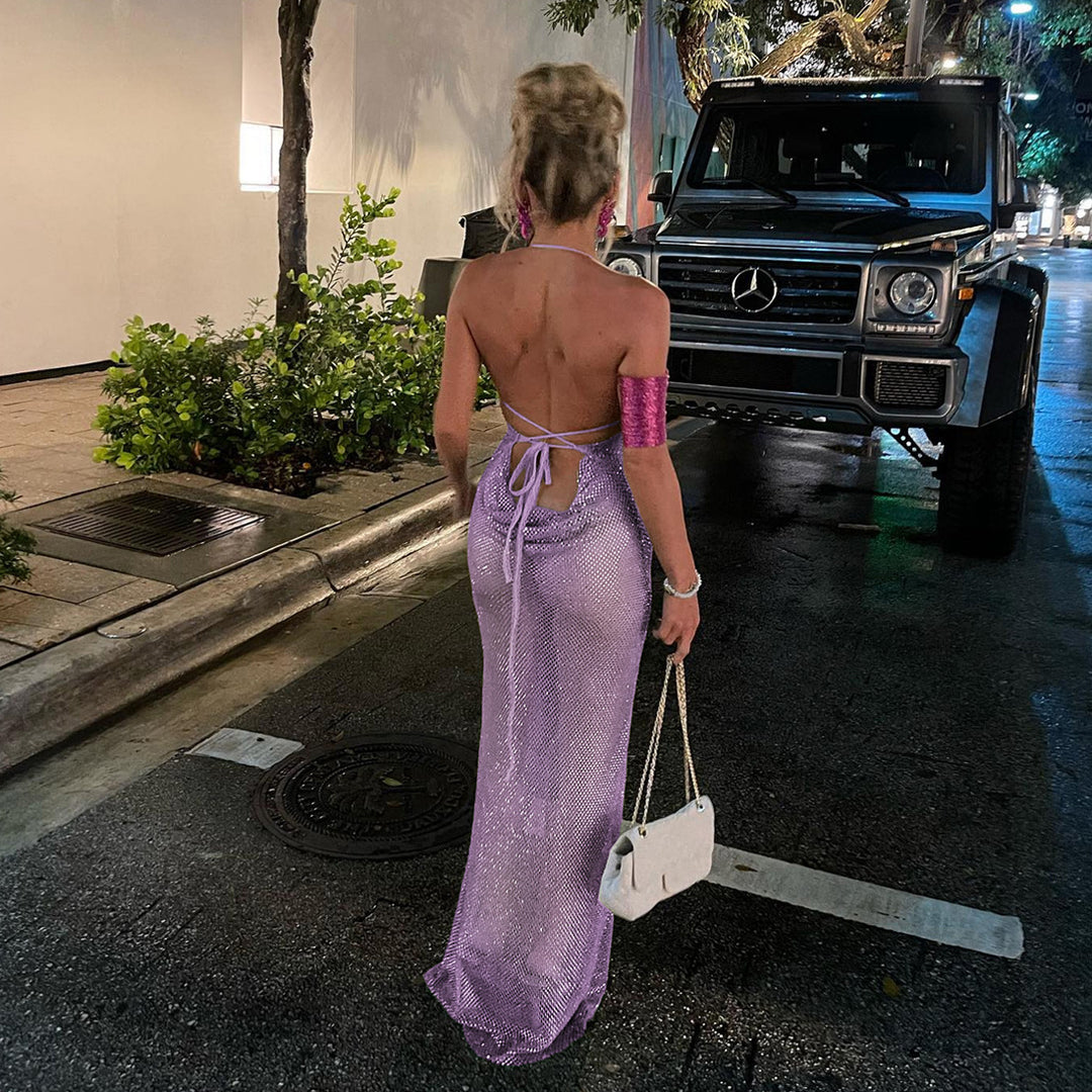 Dame Glamourøs Aftenkjole med funklende Detaljer Skovae