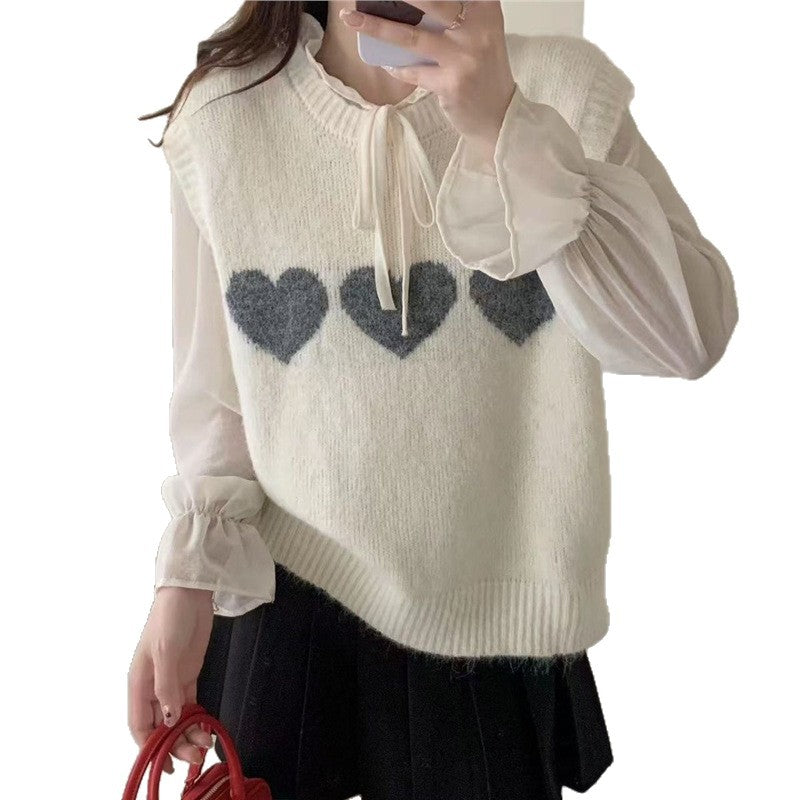 Kvindestrik sweater med hjerte motiv Stilla