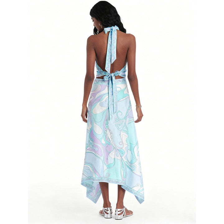 Damen Halterkleid mit asymmetrischem Saum und auffälligem Grafikdruck Skovae