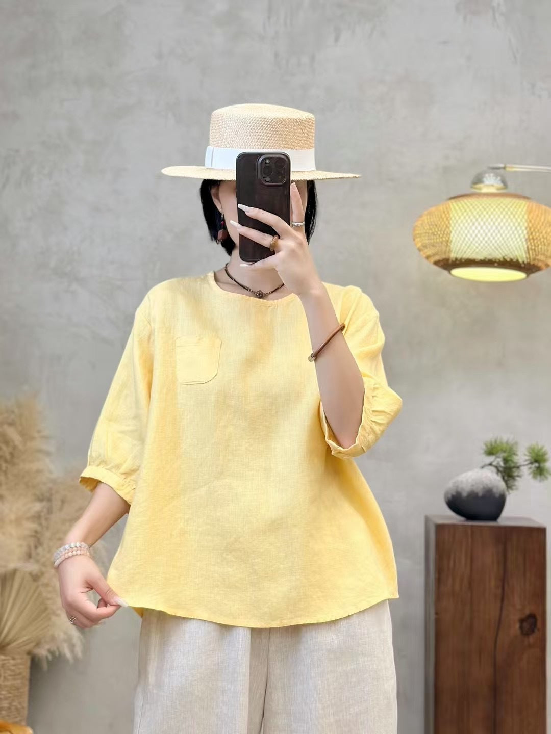 Dame Casual Pullover-T-shirt med lomme detaljer Stilla