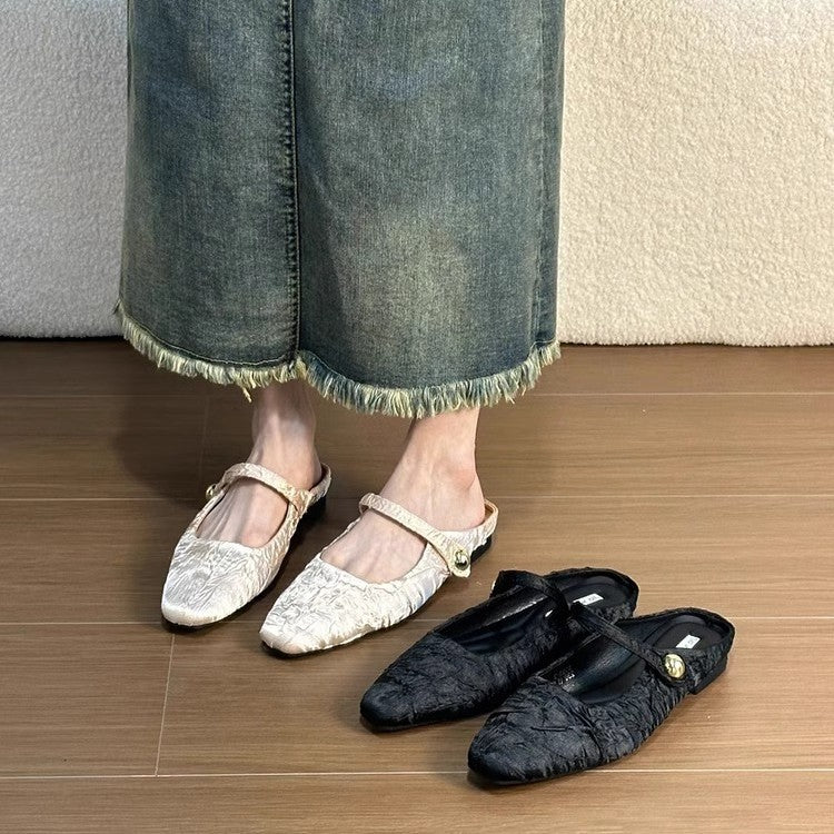 Dame elegant spids Slingback Ballerinas med dekorativ rem Stilla