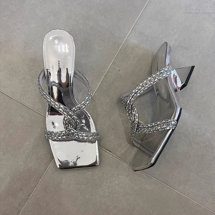 Dame Strappy Rhinestone Hæl-Mules Stilla