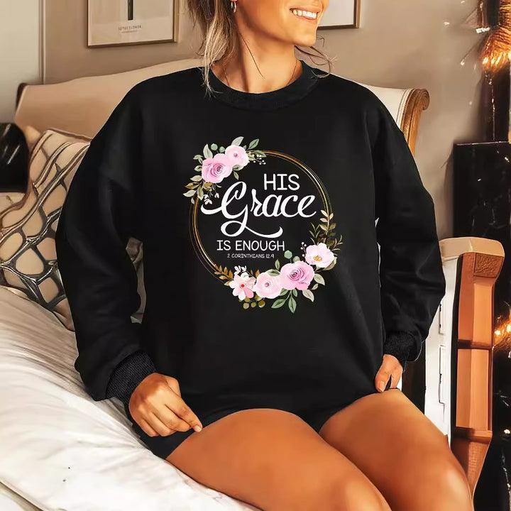 Kvinders sweatshirt med motiverende tekst og blomstermønster Stilla