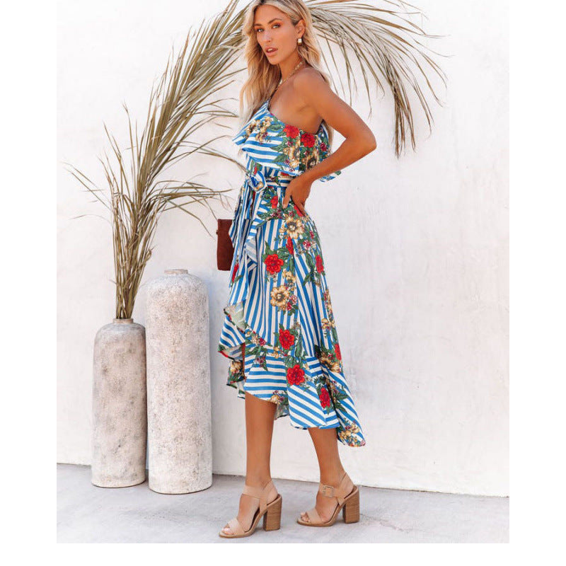 Femme Een-skulder Floral Wrap Kjole Stilla