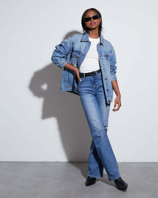 Dame afslappet jeansjakke med moderne oversized snit Stilla